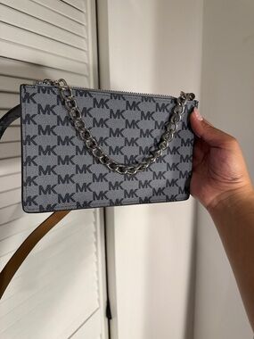 Michael Kors Gray and Black MK Logo Chain Shoulder Bag